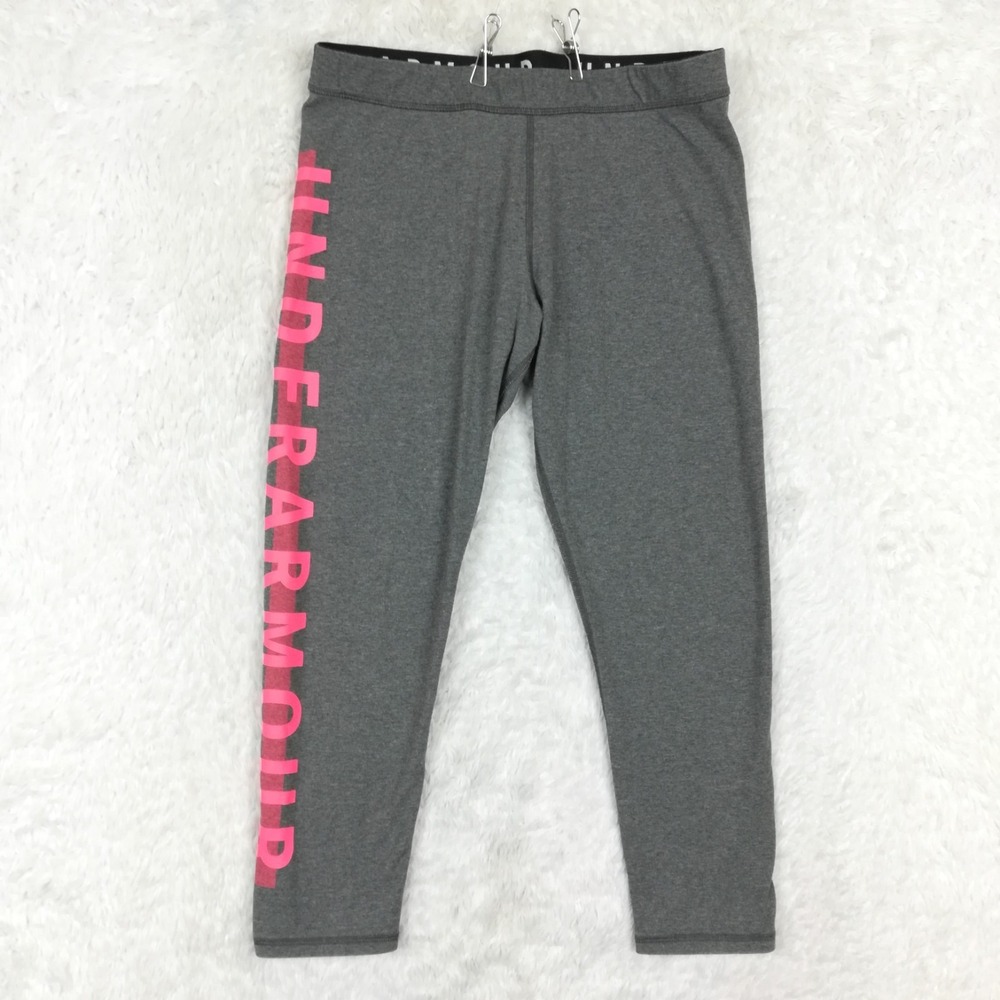 Under Armour Womens Pants Legging Favorite Capri Gray Pull‎ On Fitted Spellout L